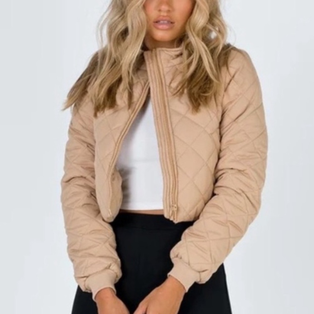 Tan Quilted Cropped Jacket | Princess Polly Lucia Jacket